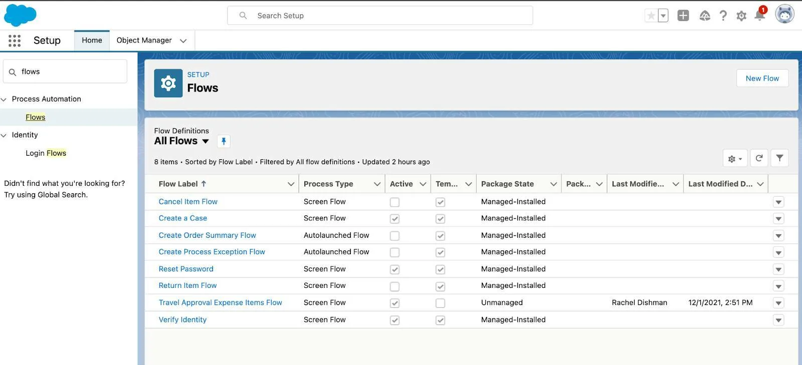 Flow window in Setup