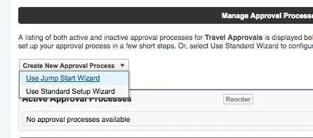 Approval Process with Use Jump Start Wizard selected