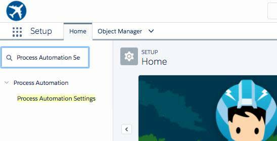 Home page with Process Automation Settings selected