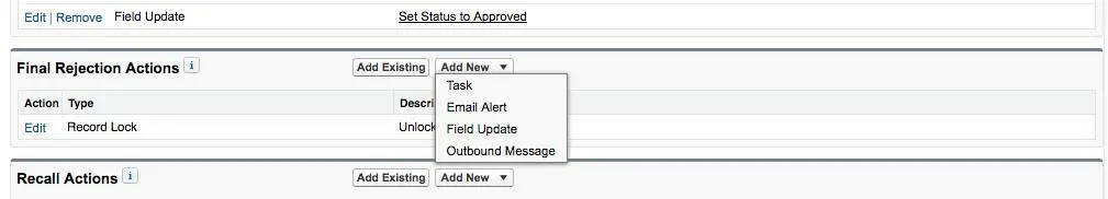 Final Rejection Actions with Field Update selected