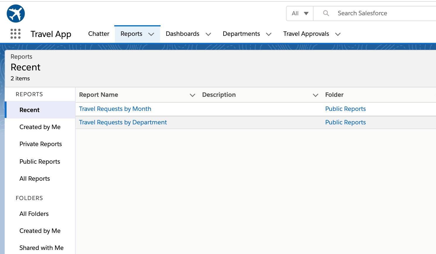 Página Recent reports (Reportes recientes) con los nuevos reportes