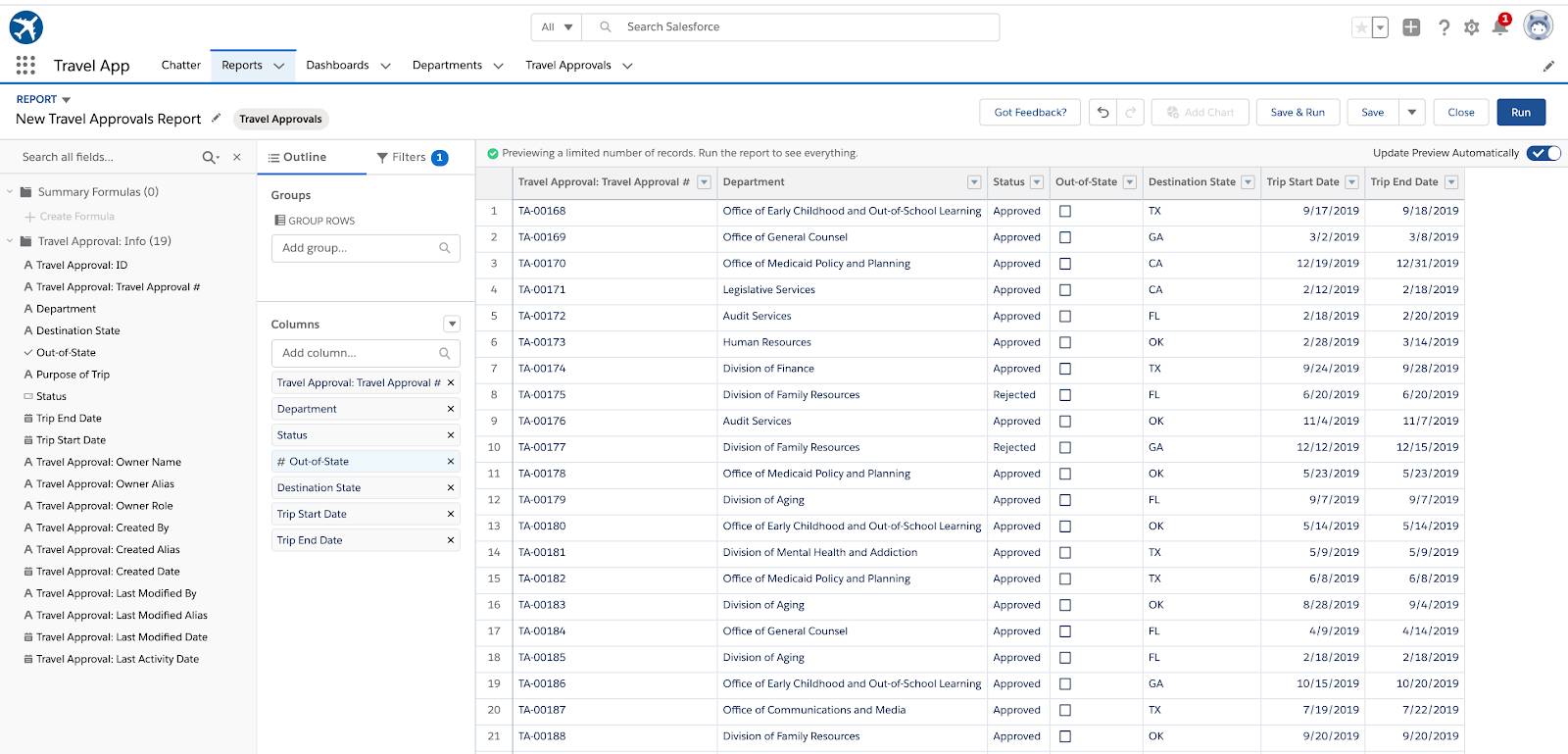 新しい列が表示されているレポート