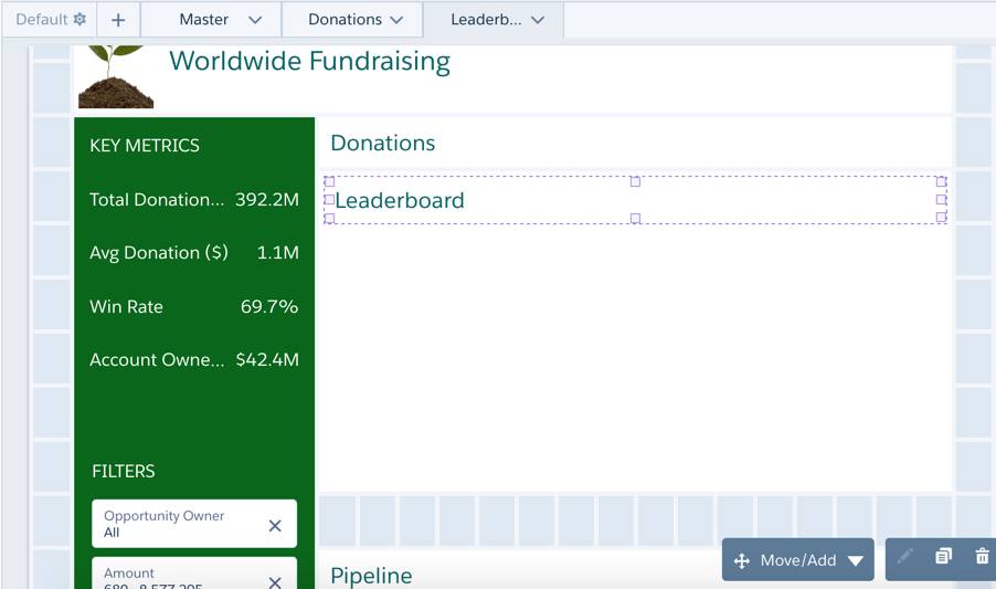 The Leaderboard link widget has been moved to the top of the container, just under the Donations widget.