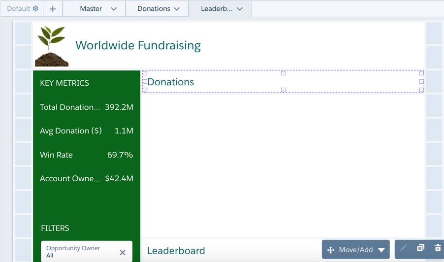 The Donations widget has been moved up to fill the empty row.