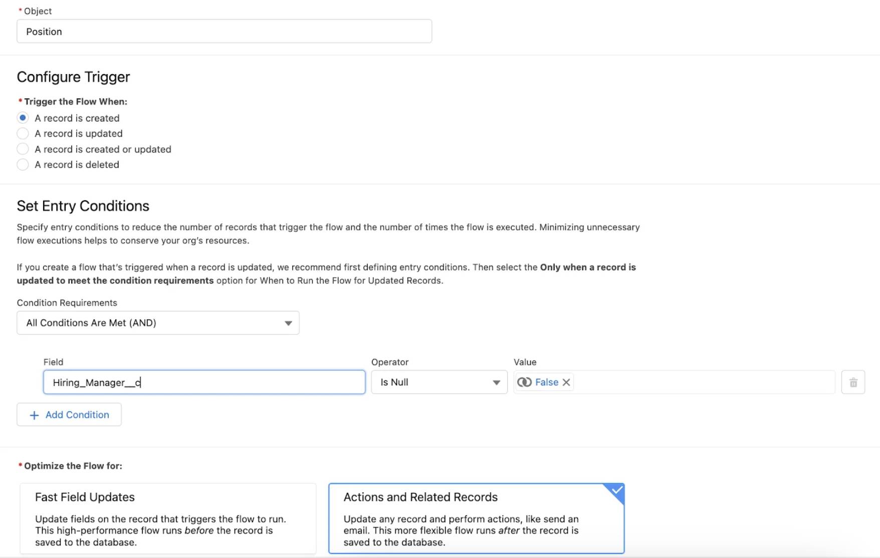 Completed Configure Flow Start screen