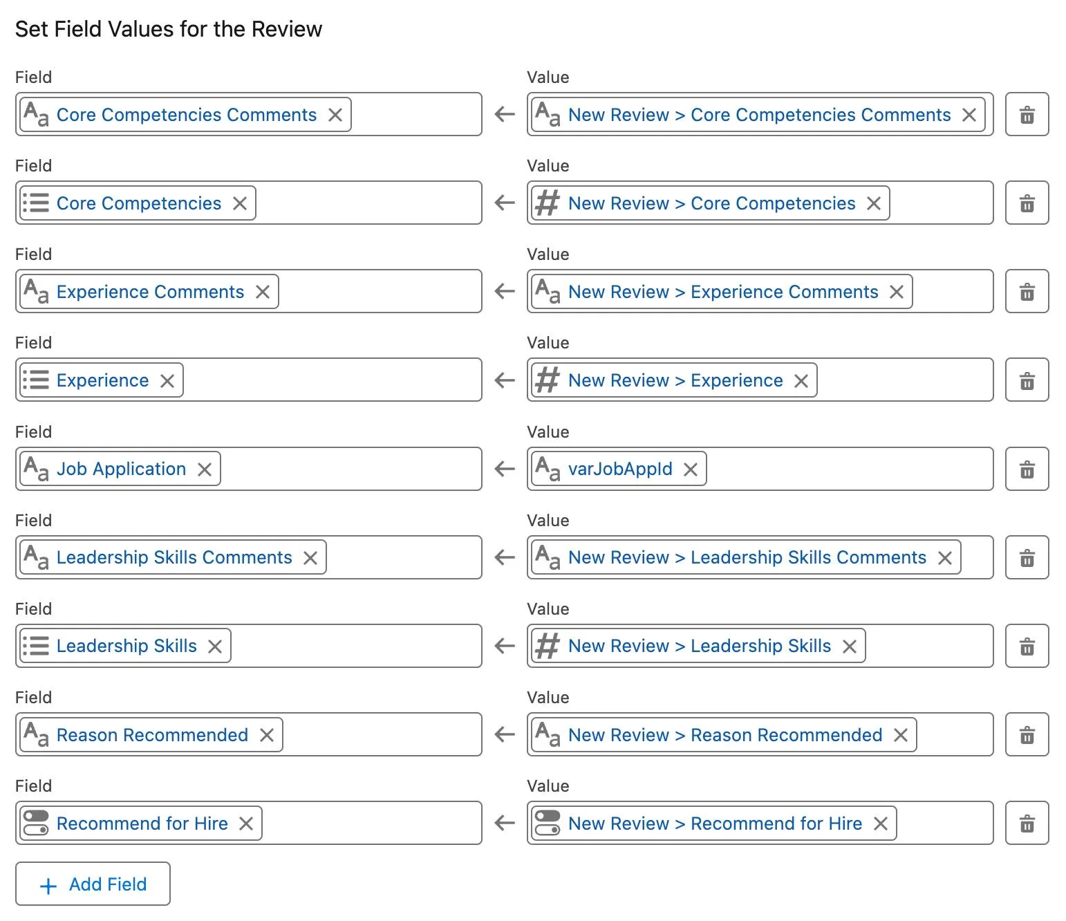 Edit Create Records page, set field values for the review.