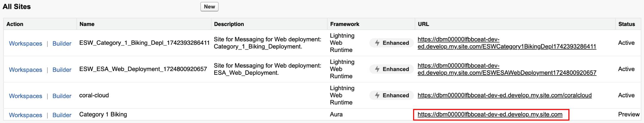 Category 1 Biking URL highlighted.