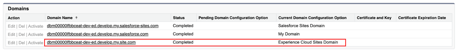 Domain name from experience cloud site.