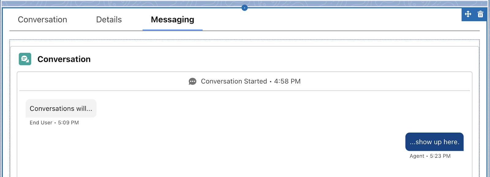 Creación de una ficha Messaging (Mensajería) en el formato de página de registro Messaging (Mensajería)
