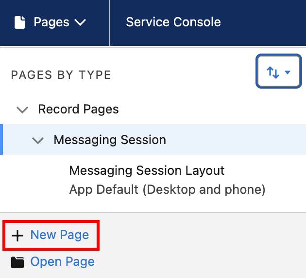 Option New Page (Nouvelle page) mise en évidence.