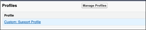 顧客注文状況接続アプリケーションに割り当てられた [Custom: Support Profile (カスタム: サポートプロファイル)]。