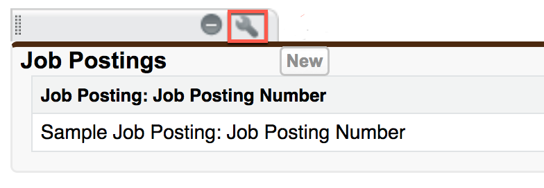 Job Postings related list in the Position page layout menu, showing the wrench icon