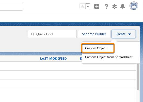 Navigation to create a Custom Object from within the Object Manager.