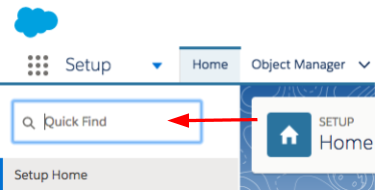 Arrow pointing to the Quick Find textbox in Setup