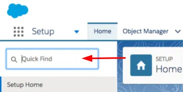 Arrow pointing to the Quick Find textbox in Setup