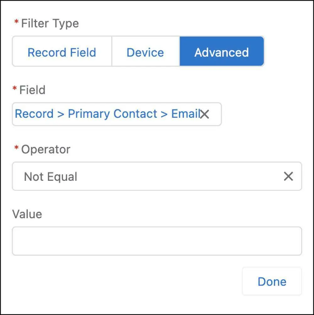 The Advanced filter to check that an email address exists