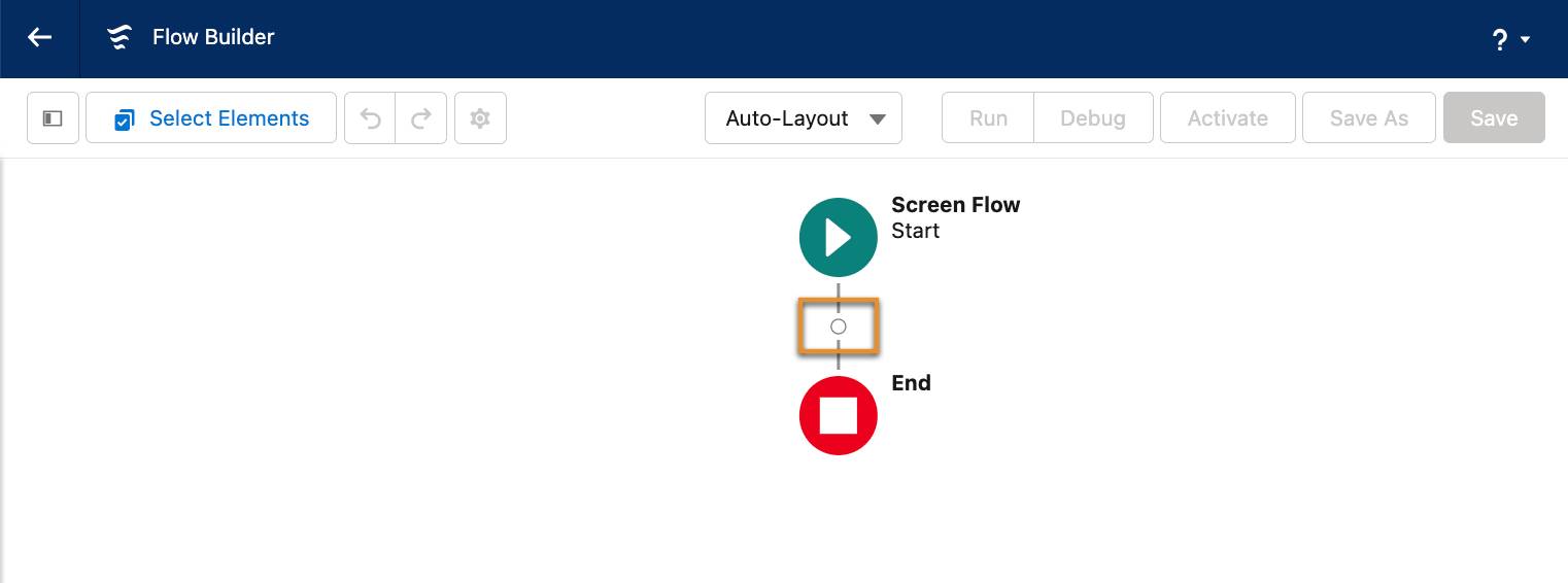 Flow Builder, donde se ve la ubicación del nodo Add Element (Agregar elemento)