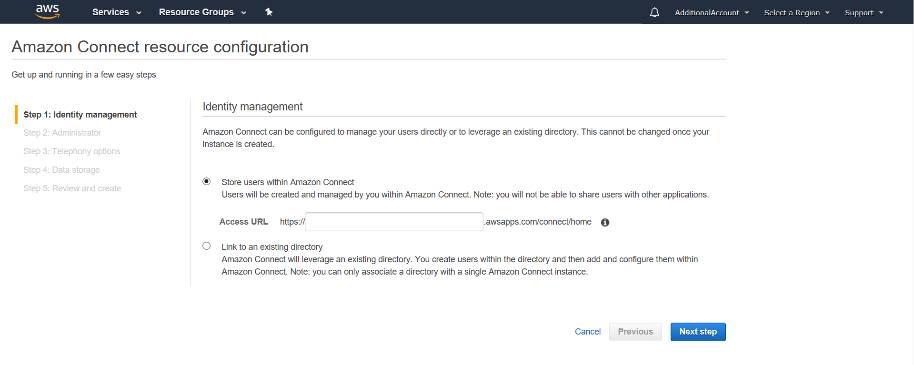 Screenshot: Amazon Connect resource configuration screen.