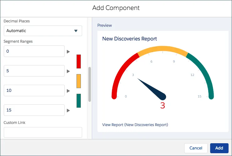 Add component screen with the four segment ranges set at 0, 5, 10 and 15