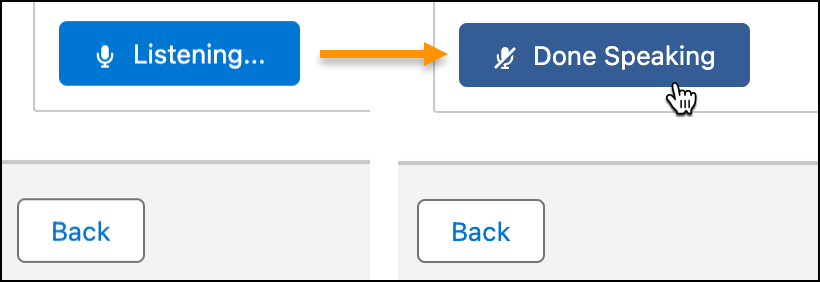 Shows the Listening button change to Done Speaking when being hovered over.