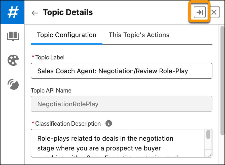 Topic Details menu with arrow pointing to the expand screen button.