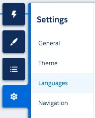 Panel Settings (Configuración) con la opción Languages (Idiomas) resaltada