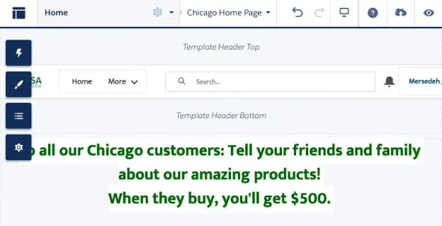 Page variation with message for Chicago users