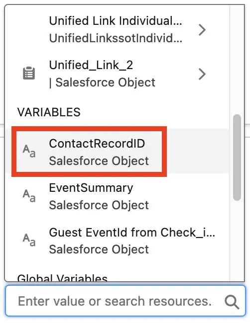 Value selection list.