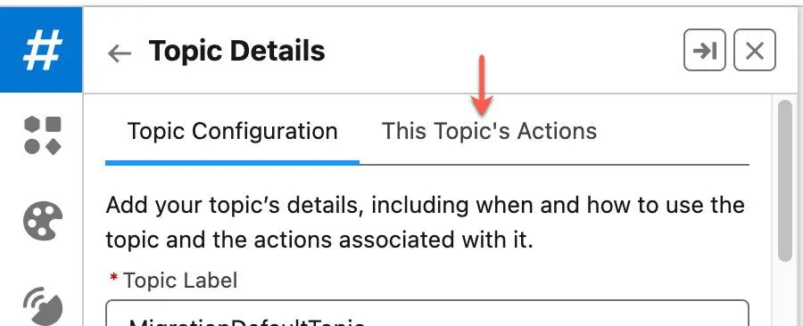 Topic Details with an arrow pointing to This Topic’s Actions.