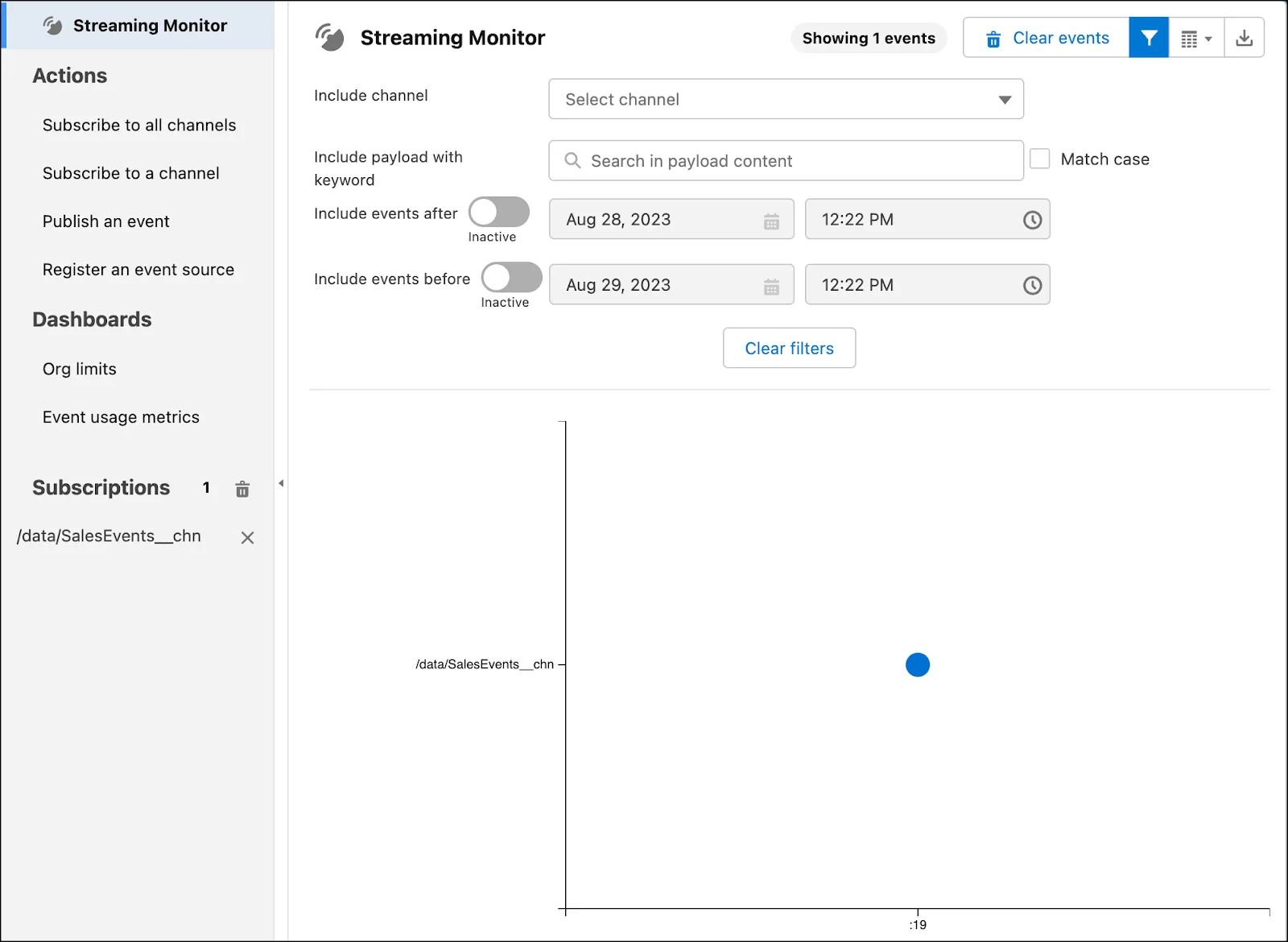An event appears in the timeline view of Streaming Monitor