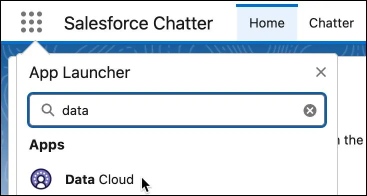 App launcher icon with Data Cloud in the Apps