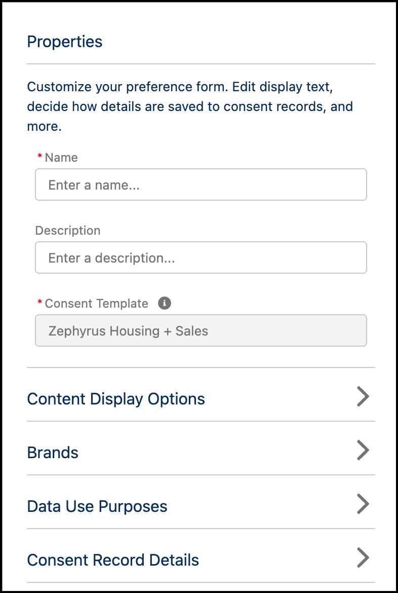 The Properties panel in Preference Builder