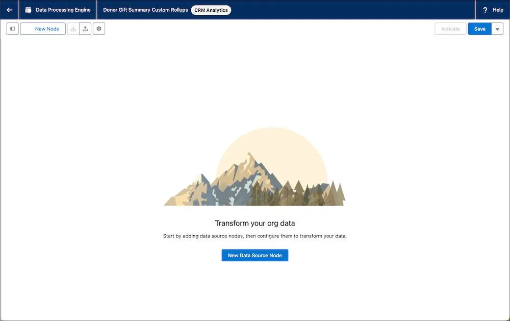 Canvas for creating a new data source node.