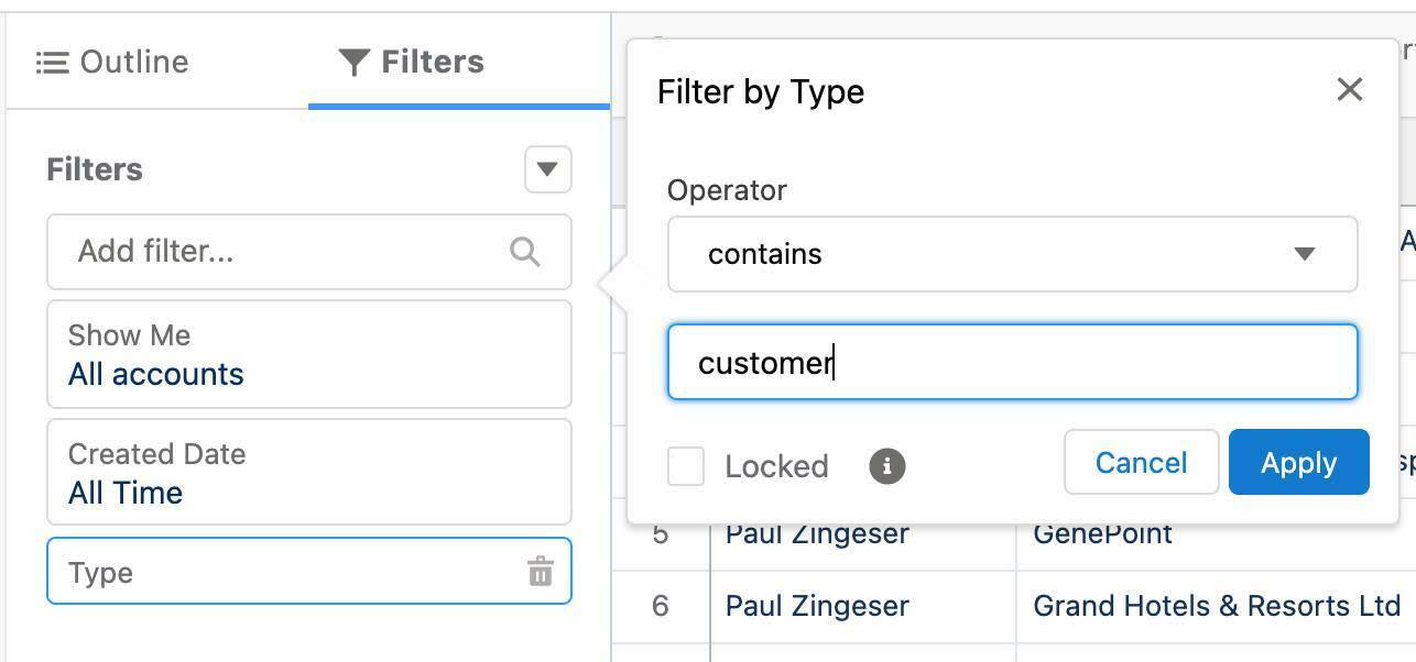 Configuración de lógica de filtros del reporte