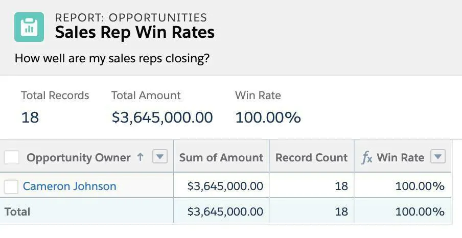 Sales Rep Win Rates Report