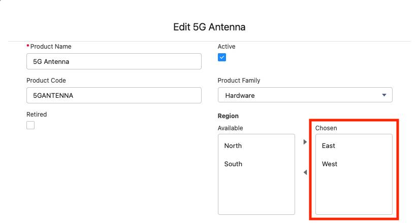 Product detail page with Region field showing East and West