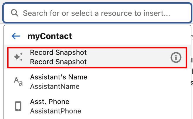 Option Record Snapshot (Cliché instantané de l’enregistrement) sélectionnée.