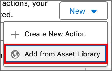 Selezione di Add from Asset Library (Aggiungi da libreria di asset) evidenziata.