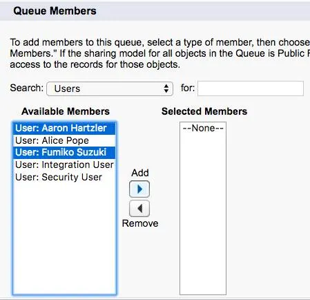 Screenshot of adding users to the queue.