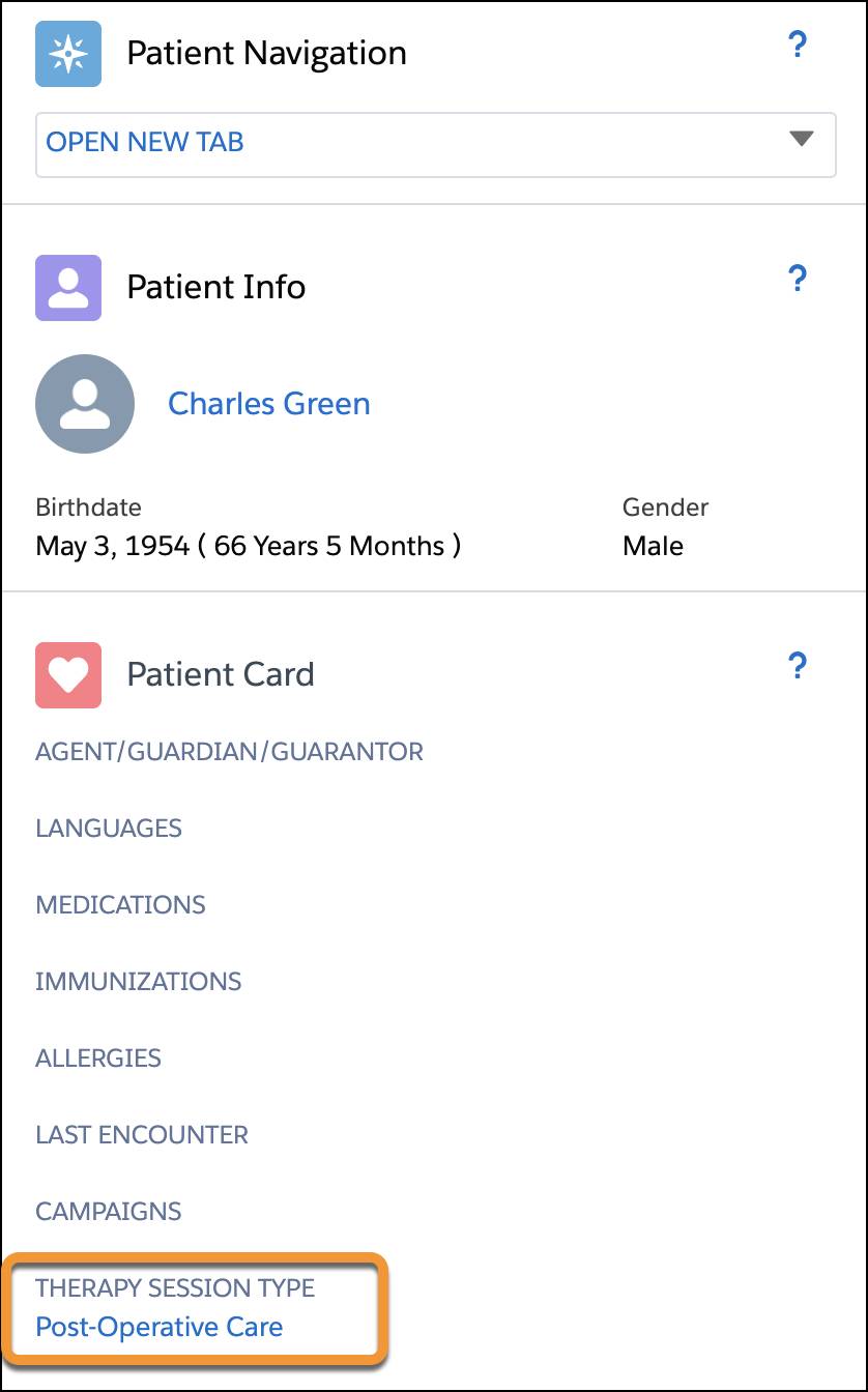 The Therapy Session Type is displayed on the patient card.