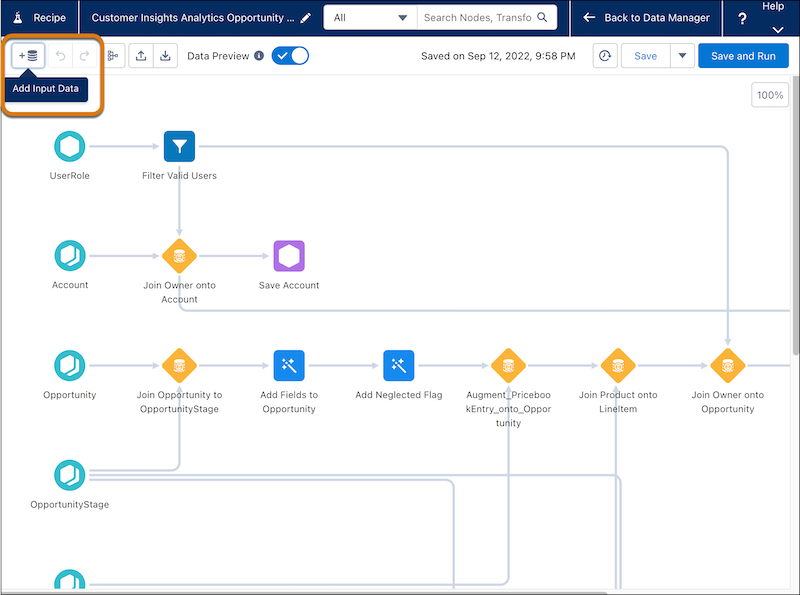 Add input data to the Customer Insights Analytics Opportunity recipe