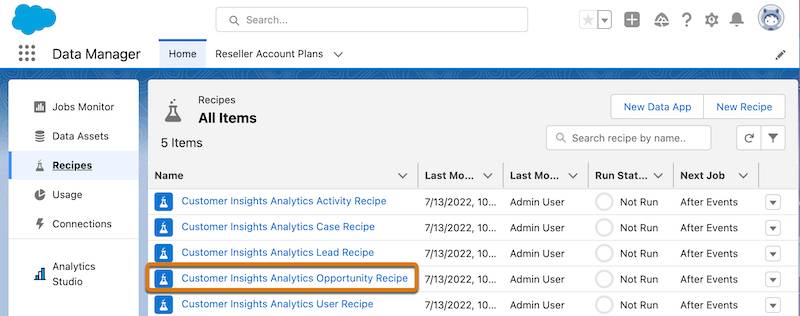 Select the Customer Insights Analytics Opportunity Recipe