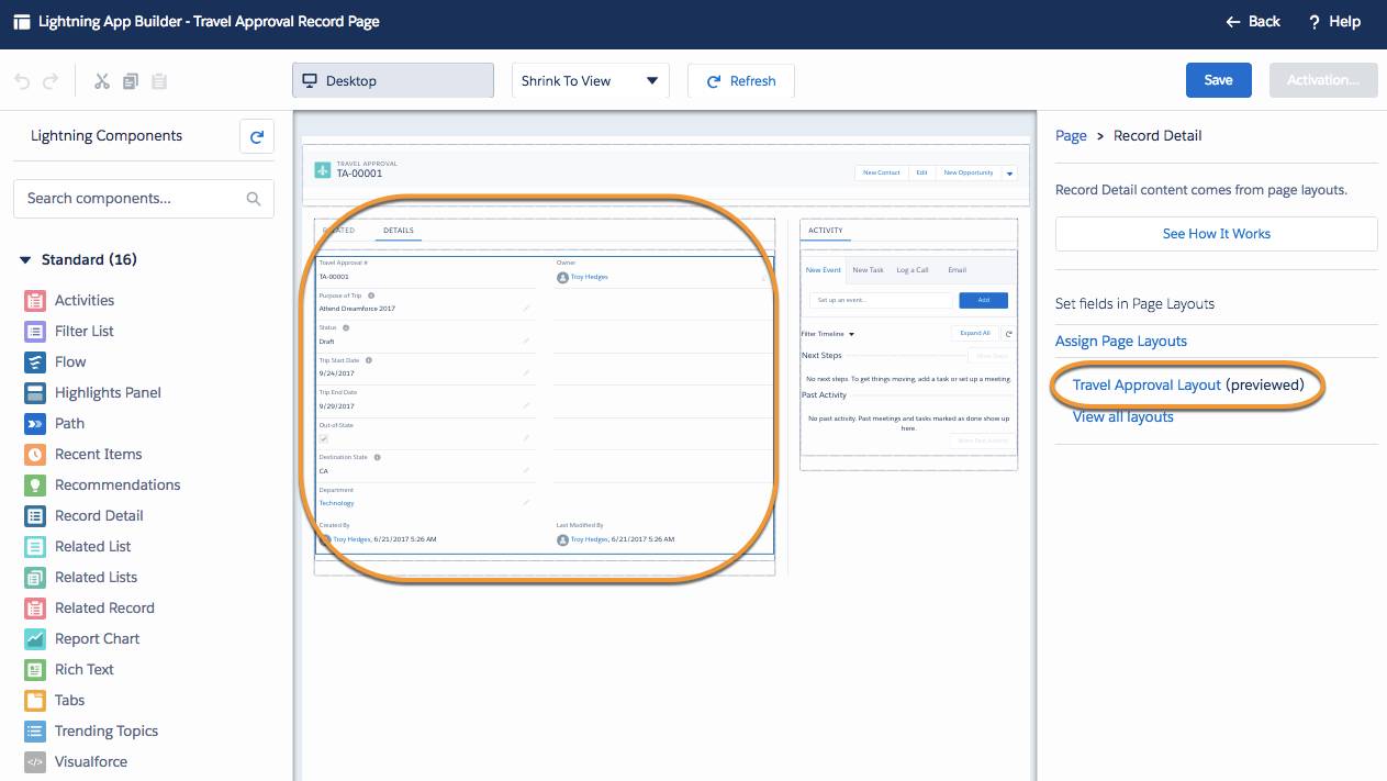 Unidade Customize The Travel Approval Object Page Layout Salesforce