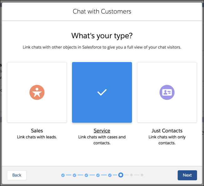  Service selected as Chat type.