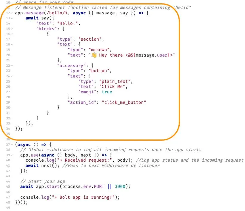 previous code replaced by code from above, highlighted by an orange box.