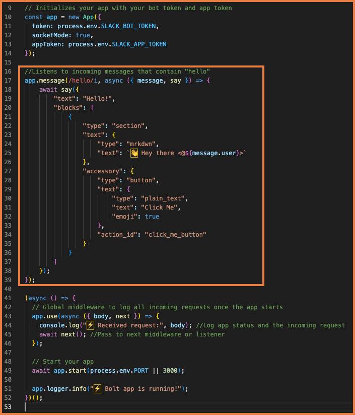 previous code replaced by code from above, highlighted by an orange box.