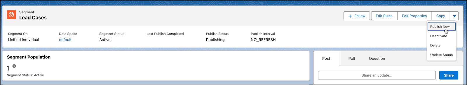 Dropdown with Publish Now selected.