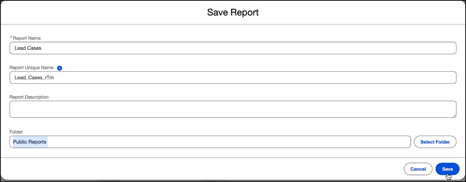 Save Lead Cases report.