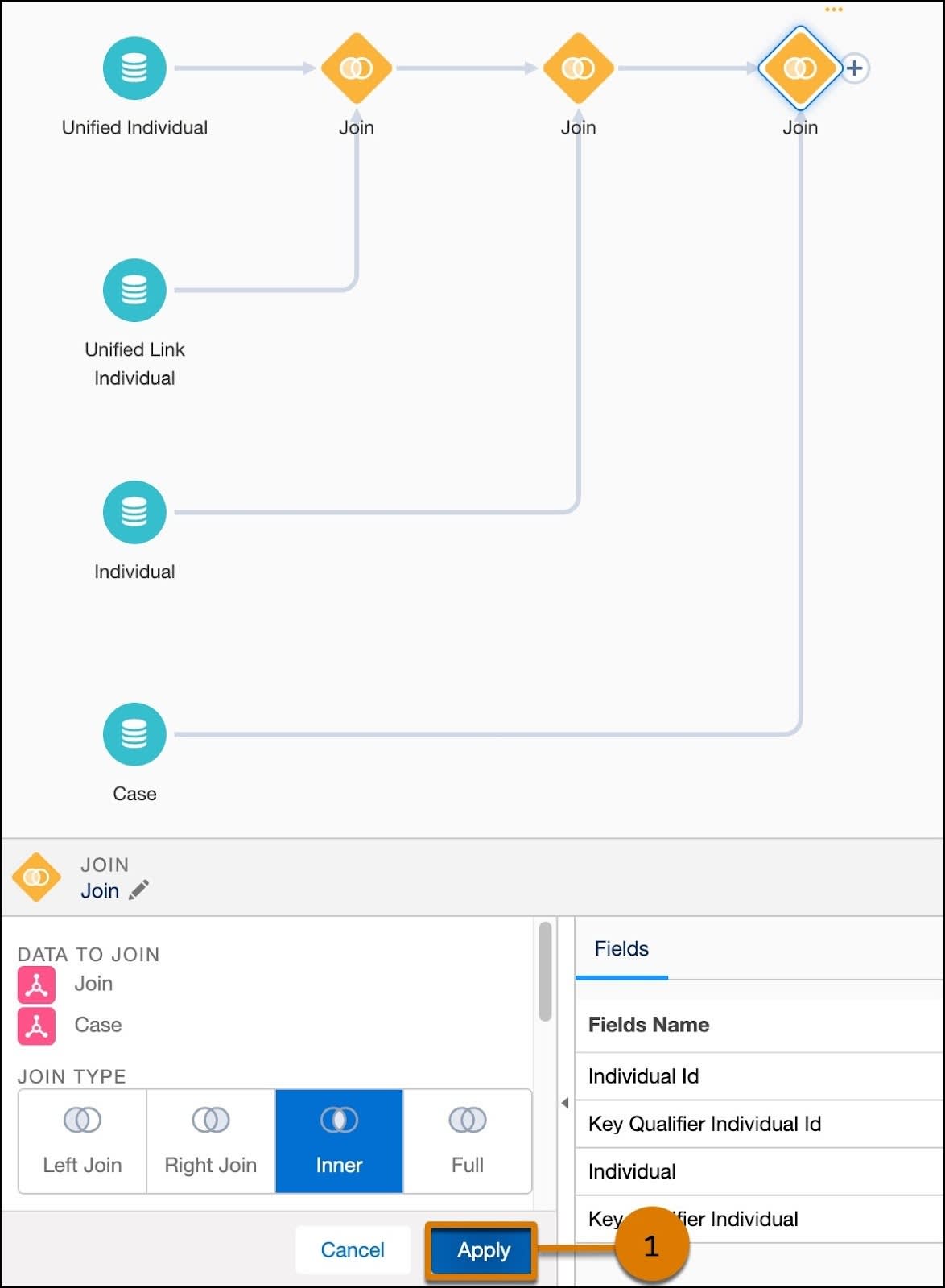 Visual Insights Builder with Unified Individual joined to Case.