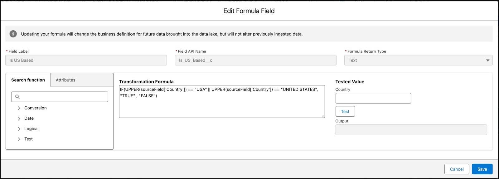 New formula field screen